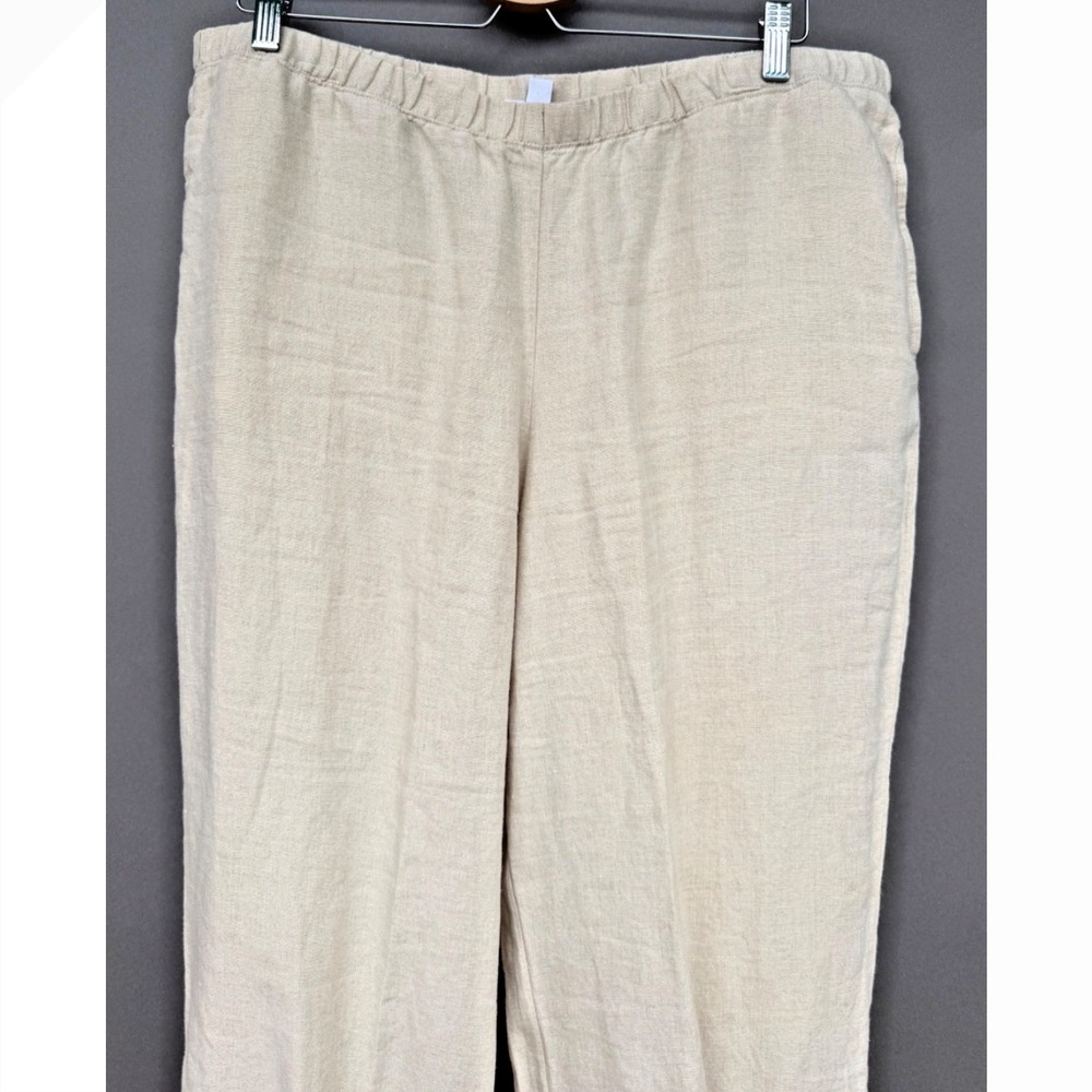 J. Jill Love Linen Wide Leg Crop Pants Large Oatmeal Elastic Waist Pockets Vents